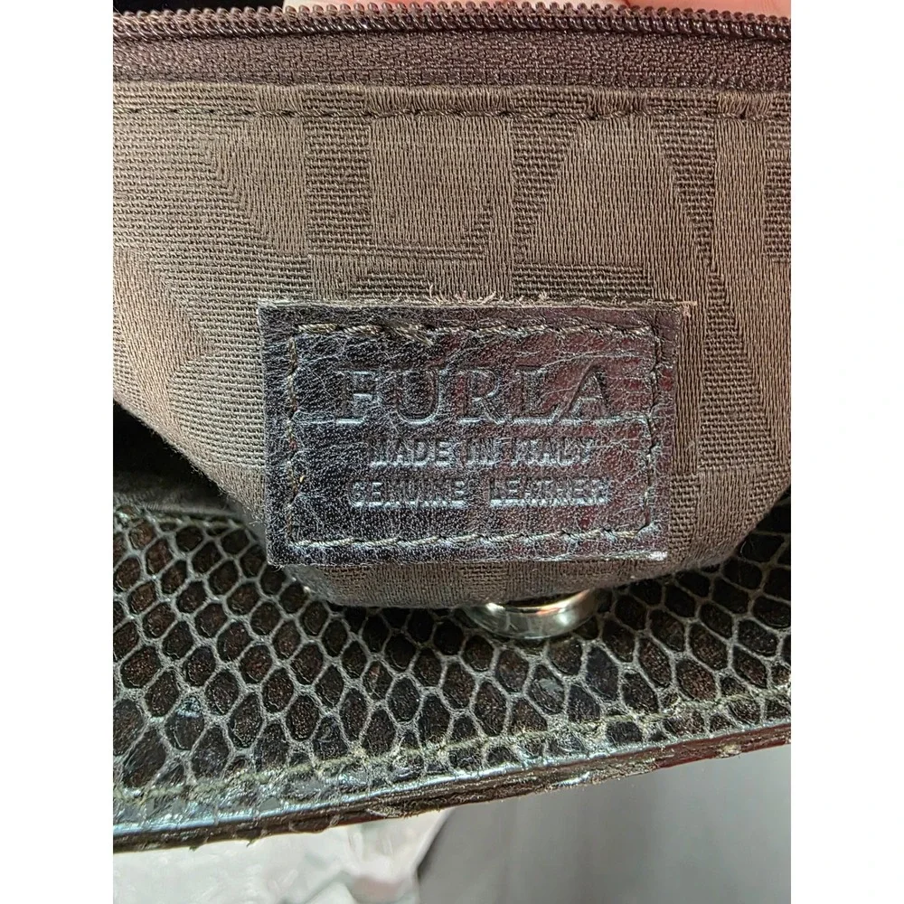 Furla Handbag Set Women Medium Brown Good Vintage Python Embossed Metal Handle
